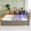 A modern bed with a built-in bookshelf headboard and LED lighting. Náhled obrázku produktu
