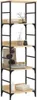 A tall, narrow bookshelf with five shelves, made of wood and metal. Podgląd zdjęcia produktu
