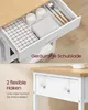 A split image showing a kitchen cart with an open drawer and a close-up of hooks on the side. Produktbild-Vorschau
