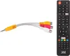 A remote control and an AV cable are shown against a white background. Produktbild-Vorschau