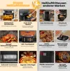 A collage of images comparing an air fryer with its features to other brands, highlighting advantages. Produktbild-Vorschau