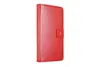 A red book-style wallet case for a phone, shown closed and standing upright against a white background. Podgląd zdjęcia produktu