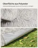 A picnic blanket is shown in two close-up views: one showing the fabric texture and pattern, and another showing the blanket laid out on grass with fallen leaves. Produktbild-Vorschau