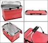 A collage of four images showing a red foldable picnic basket from different angles. Produktbild-Vorschau