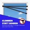 A window with a curtain rod installed, with text overlays. Produktbild-Vorschau