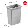 A light gray trash can with dimensions indicated by lines and text. Anteprima dell’immagine prodotto