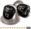 Two coffee capsules are shown against a white background, with a row of coffee bean icons below. Produktbild-Vorschau