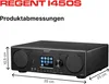 A product shot of a black Ferguson Regent i450s internet radio with dimensions indicated. Produktbild-Vorschau