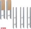 A set of metal fence post anchors with wooden planks inserted into two of them. Náhled obrázku produktu