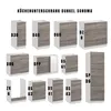 A collage of different kitchen base cabinets with labels. Produktbild-Vorschau
