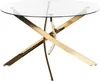 A round glass dining table with a gold metal base, photographed against a white background. Náhľad obrázku produktu