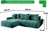 A teal sectional sofa with measurements indicated. Produktbild-Vorschau