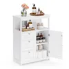 A white bathroom cabinet with its door open, displaying various toiletries and bathroom supplies. Produktbild-Vorschau