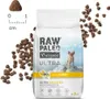 A bag of dog food with kibble scattered around it, and a ruler for scale. Produktbild-Vorschau
