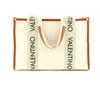 A white tote bag with brown trim and straps with the Valentino logo printed on them. Anteprima dell’immagine prodotto