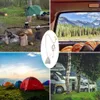 A collage of four images related to camping and outdoor activities, including tents, a campsite, a view from inside a vehicle, and a portable shower. Náhled obrázku produktu