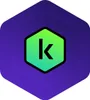 A hexagonal shape with a gradient from purple to green, containing a black letter 'k' in the center. Produktbild-Vorschau