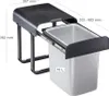 A pull-out trash bin system with dimensions indicated. Produktbild-Vorschau
