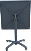 The back of a square folding table with a central pedestal base and a four-pronged foot. Produktbild-Vorschau