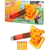 A product shot of a Nerf Minecraft Firebrand axe toy and its packaging, along with several darts. Podgląd zdjęcia produktu
