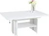 A white lift-top coffee table with a shelf underneath, shown against a white background. A vase with flowers and small white cups are on top of the table. Produktbild-Vorschau