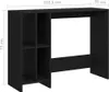 A black computer desk with shelves on the left side, shown from a front-side angle. Náhled obrázku produktu
