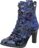 A single blue and purple floral patterned boot with a black heel, shown against a white background. Produktbild-Vorschau