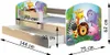 A child's bed with a pull-out drawer, featuring cartoon jungle animals on the headboard. Produktbild-Vorschau