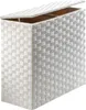 A white woven laundry hamper with two compartments and a lid, shown from a slightly elevated side angle. Podgląd zdjęcia produktu
