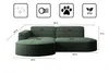 A dark green sectional sofa with dimensions indicated by lines and text. Produktbild-Vorschau