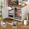 A kitchen buffet cabinet with a built-in cooler and storage, shown in a home setting with various items like drinks, appliances, and dishes. Produktbild-Vorschau