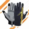 A pair of black and gray sports gloves with yellow accents, shown from two angles. Podgląd zdjęcia produktu