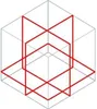 A 3D isometric line drawing of a laser level tool within a transparent cube. Produktbild-Vorschau