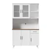 A white cabinet with glass doors and shelves on top, and wooden doors and a drawer on the bottom, set against a white background. Podgląd zdjęcia produktu