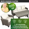 A boy is shown holding a drink next to a polyrattan garden furniture set. Produktbild-Vorschau