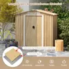 A garden shed is shown in a yard setting with rain falling, highlighting its weather-resistant features. Tools and a bicycle are visible in the background. Anteprima dell’immagine prodotto