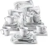 A collection of marble-patterned ceramic dinnerware and cups arranged on a white background. Náhled obrázku produktu
