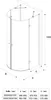 A technical drawing of a shower enclosure with a table of dimensions. Voir les images du produit