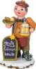 A wooden figurine of a man dressed as a waiter, holding a plate of food and a mug of beer, standing next to a chalkboard sign. Produktbild-Vorschau