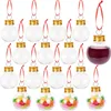 A collection of clear plastic Christmas ornaments filled with candy and liquid, arranged in rows on a white background. Produktbild-Vorschau