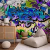 Vlies Fototapete - Graffiti: violet theme 200x140 cm Produktbild-Vorschau 1