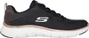 A side view of a black Skechers sneaker with rose gold accents. Voir les images du produit