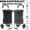 Two shopping trolleys are shown side-by-side against a white background, with text and icons highlighting product features. Voir les images du produit