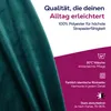 A close-up of a teal velvet fabric with marketing text and icons overlaid. Produktbild-Vorschau