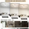Collage showing a modern LED ceiling lamp in a bedroom setting with different light color temperatures and brightness levels. Podgląd zdjęcia produktu