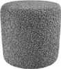 A grey bouclé stool on a white background.