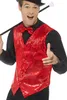 A man wearing a red sequined vest and a black shirt, holding a cane. Podgląd zdjęcia produktu