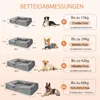 A size chart for dog beds, showing different sizes with corresponding dog breeds and dimensions. Produktbild-Vorschau