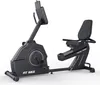 A black recumbent exercise bike against a white background. Produktbild-Vorschau