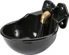 A black, cast iron water trough with a brass valve fitting, mounted on a bracket. Anteprima dell’immagine prodotto